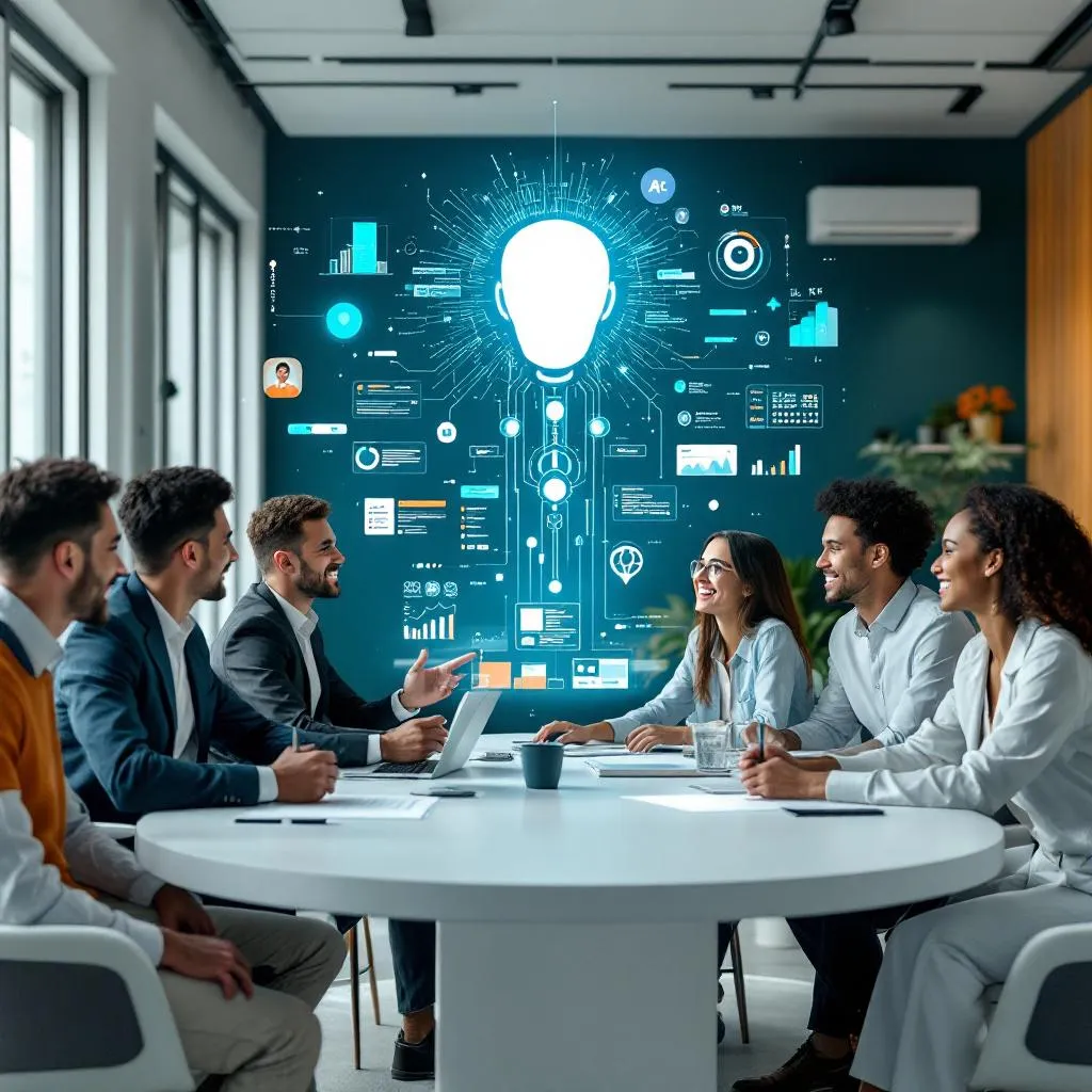 Team collaborating with AI assistant to build a website or app